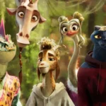 A komodo dragon, a giraffe, a goat, an ostrich, a panther, and a rhinoceros in GOAT.