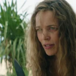 Rachel McAdams holding a knife at Dylan O'Brien in Send Help.